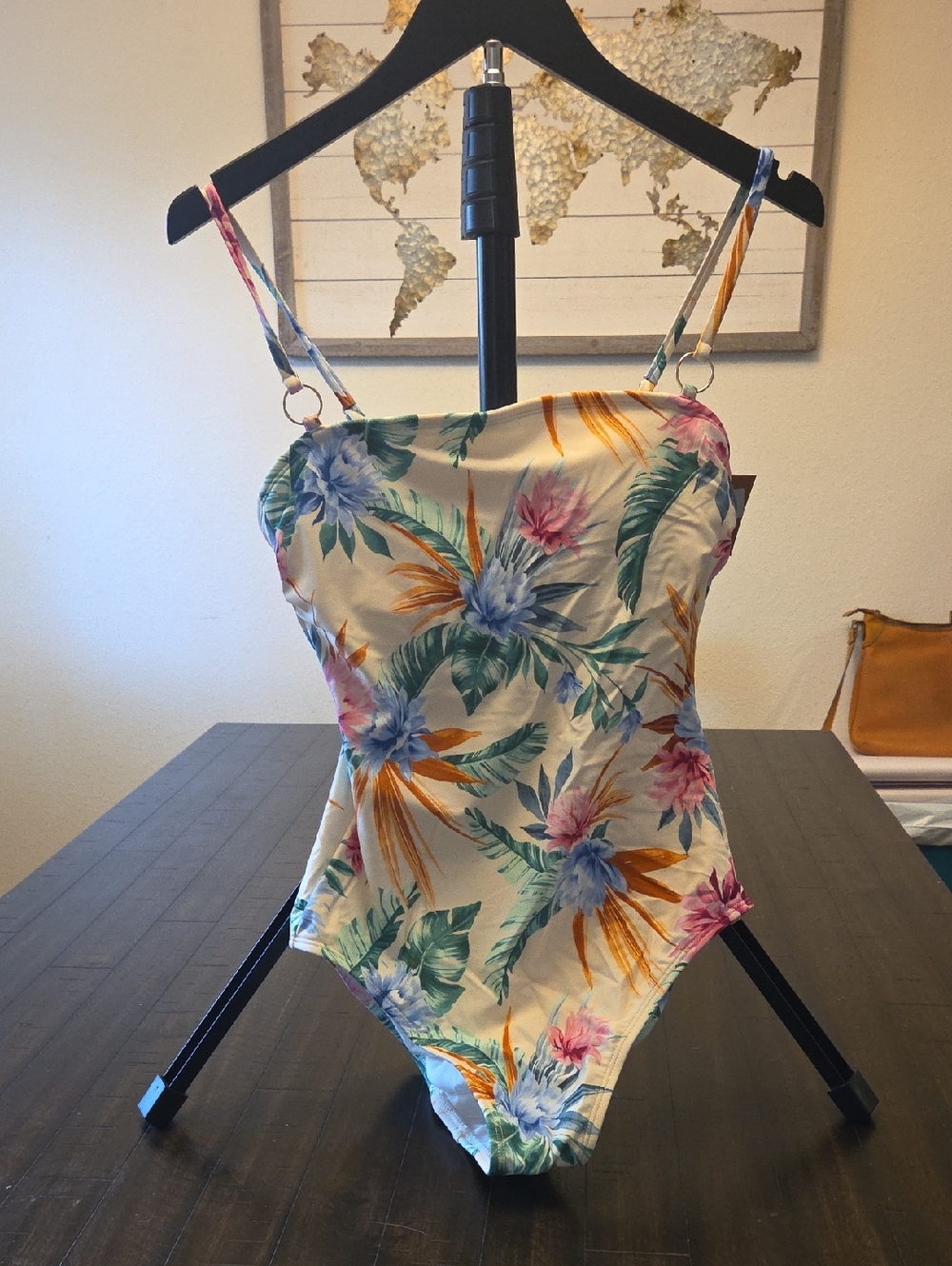 Shade & Shore Cream Floral One-Piece Swimsuit with Blue, Green & Pink Accents